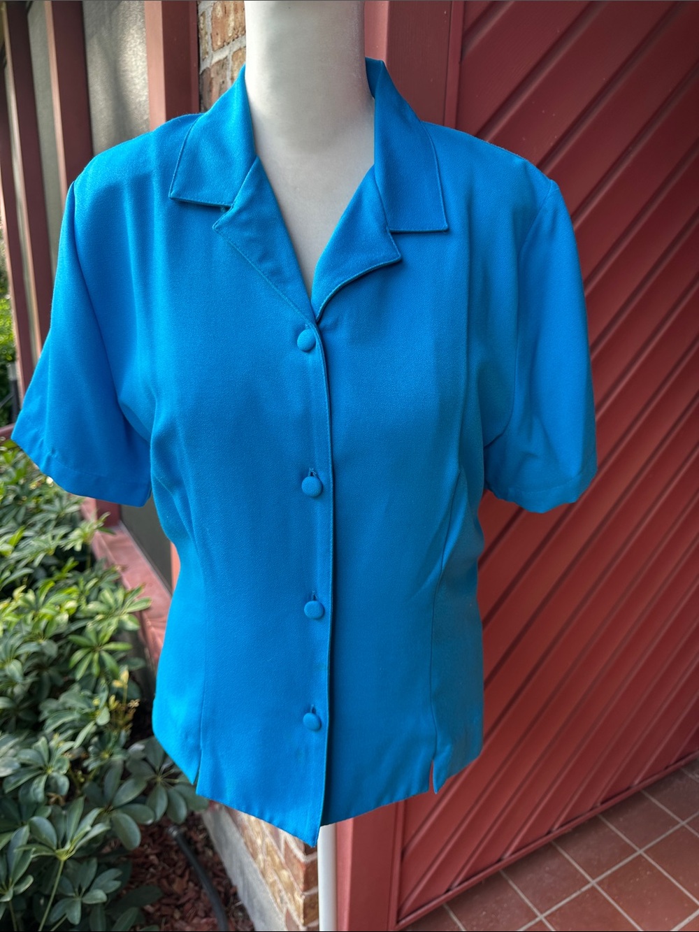 Sag Harbor Bright Teal Short-Sleeve Button Front Blouse